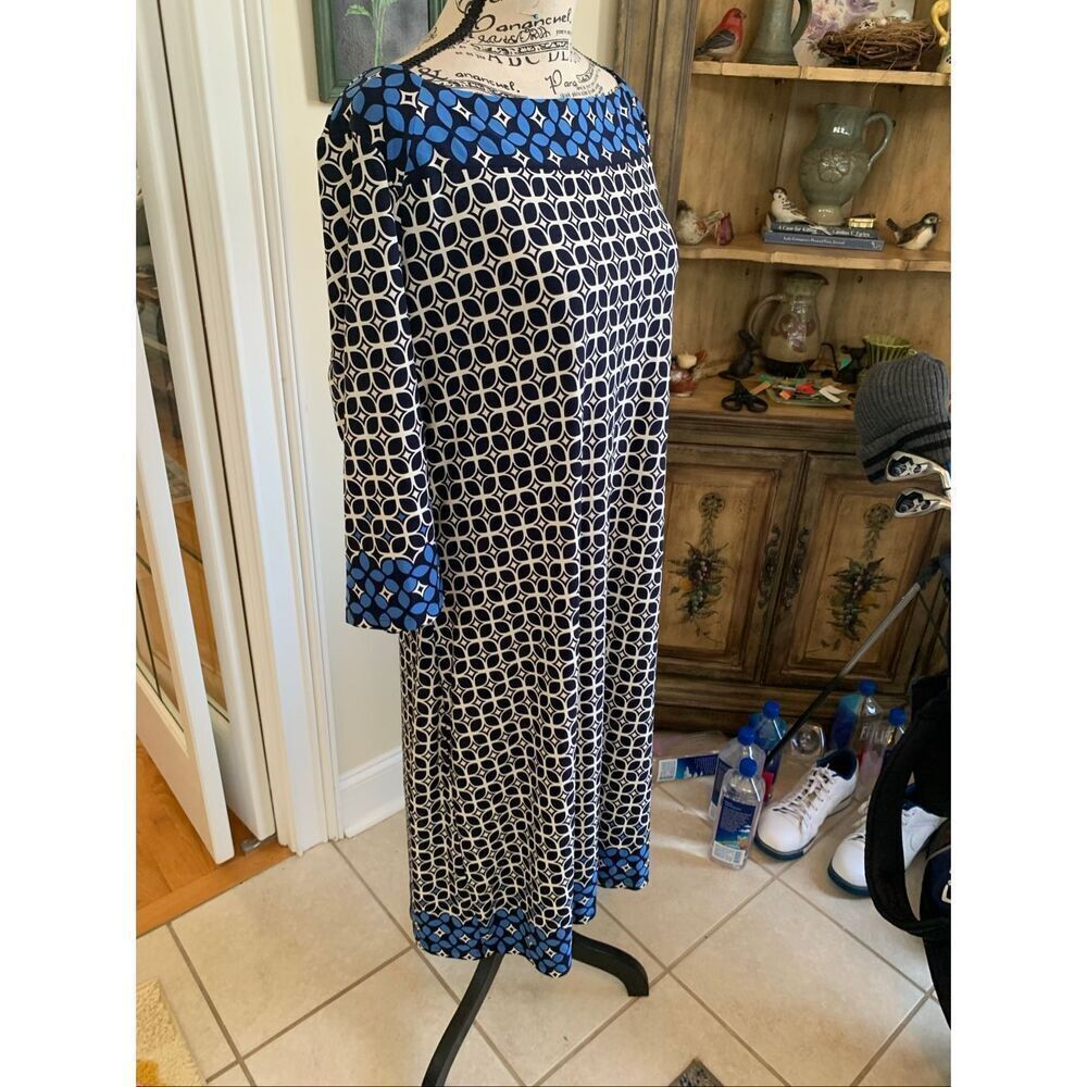 G.H. BASS Blue, Black and White Geometric Design Dress